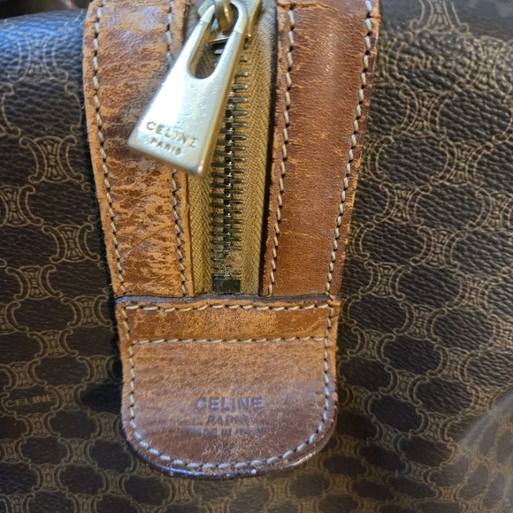 Celine Triomphe Macadam Boston Bag Brown Leather Large Capacity W Sholder Strap - Picture 3 of 14